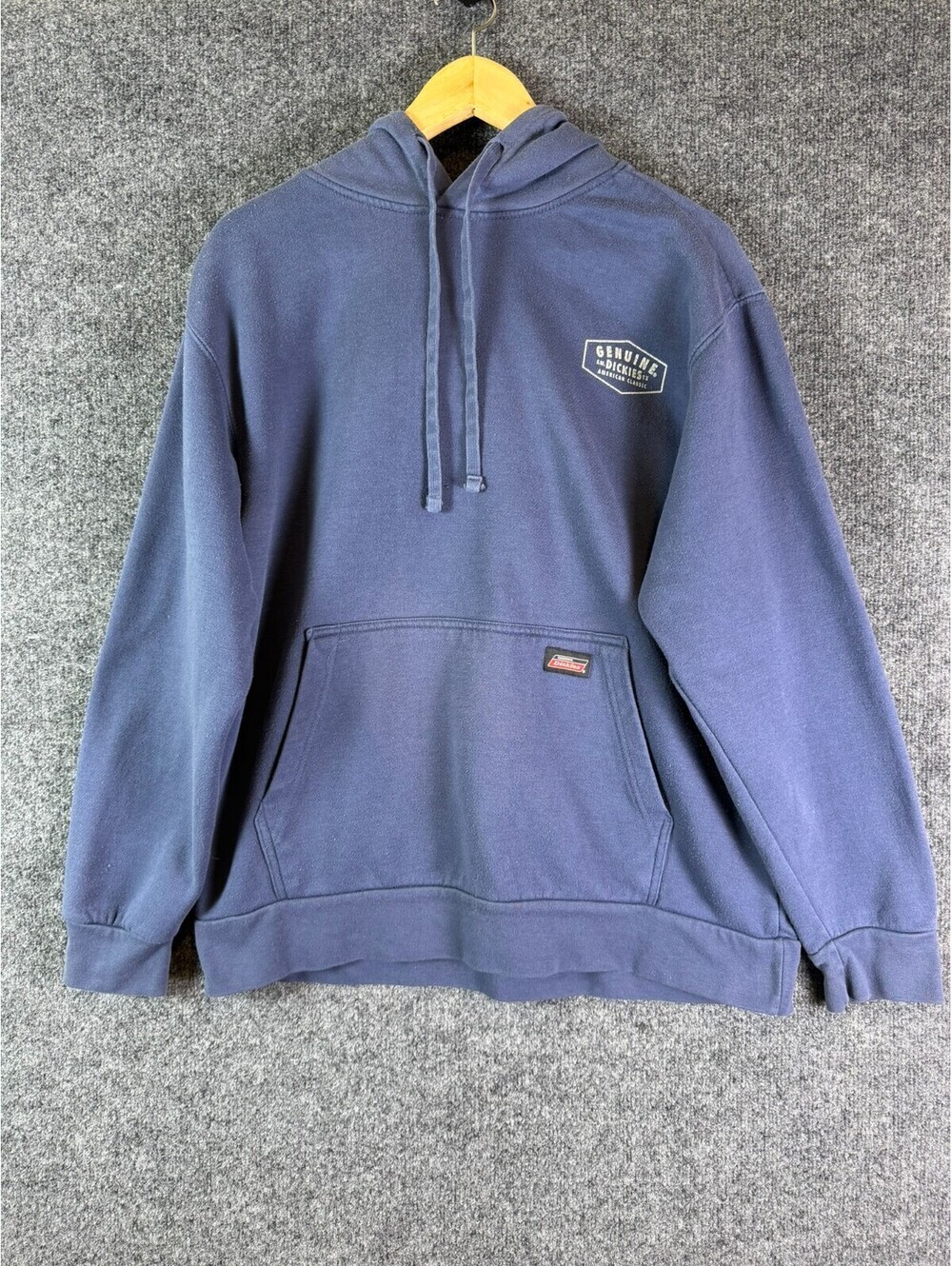 Genuine Dickies Mens Medium Pullover Hoodie Sweatshirt Navy Blue Plaid Hood
